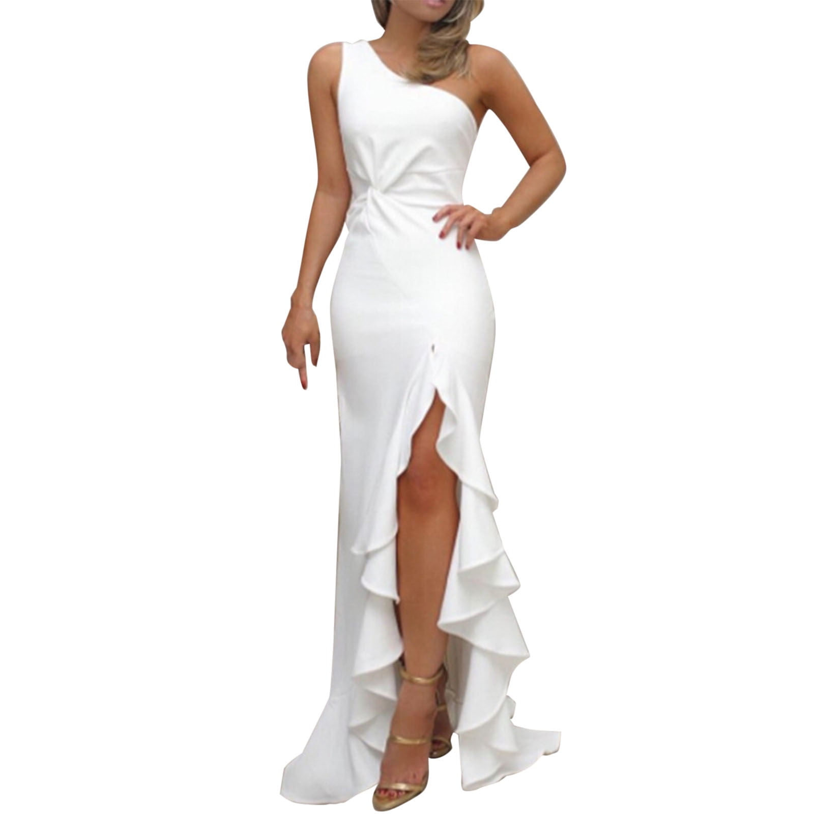 CBGELRT Elegant One Shoulder Prom Dresses for Women Wedding Guest Maxi ...