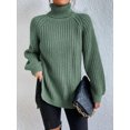thumbnail image 2 of EYIIYE Chandail d'Automne Hiver pour Femmes à Manches Longues Col Roulé Tricoté chandail Couleur Unie Ourlet Fendu Long Tricoté Ample Décontracté Confortable, 2 of 8