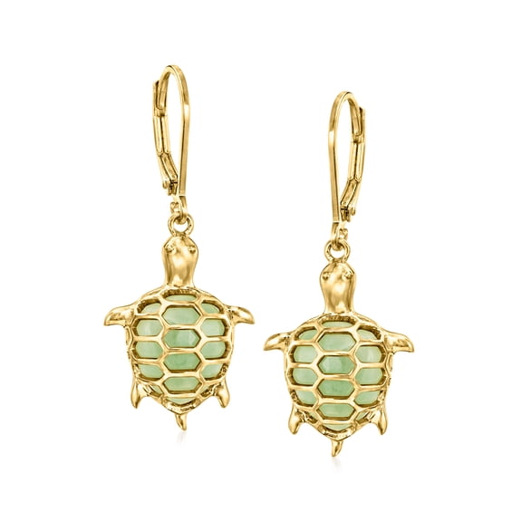 Ross-Simons Jade Turtle Drop Earrings in 18kt Gold Over Sterling, Women's, Adult