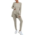 thumbnail image 1 of Ensemble Deux Pièces pour Femmes 2025 Manches Longues Col Rond Ourlet Fendu Tee-Shirt Pantalon Taille Haute Survêtement, 1 of 6