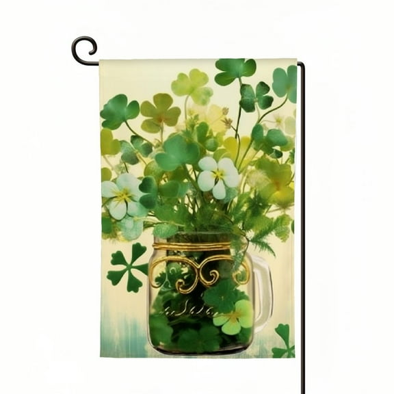 PHYHOO Welcome Watercolor Lucky Clover St Patricks Day Garden Flag Double Sided, Shamrock Jar Yard Outdoor Flag White