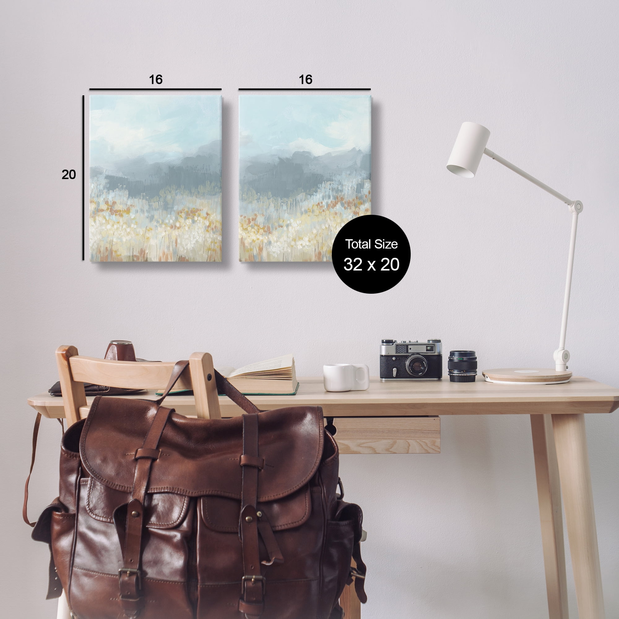 Stupell Industries White Flower Field Mountains Landscape & Nature Painting Wrapped Canvas Art Print Wall Art, 16 x 20, Set of 2