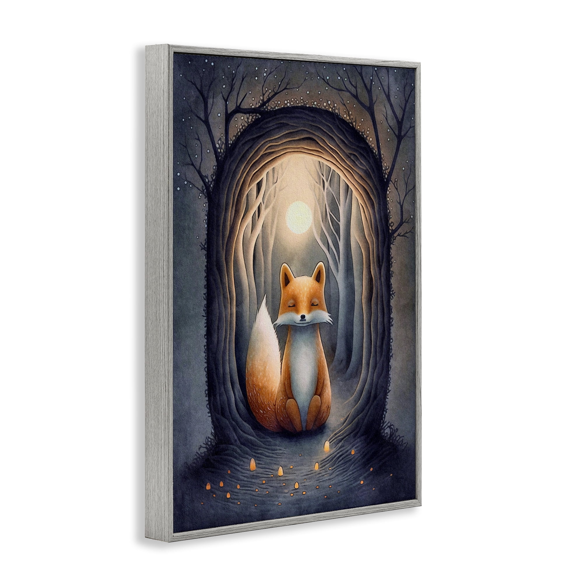 Stupell Industries Mystic Fox in Nature Landscape Painting Gray Framed Art Print Wall Art, 12 x 18