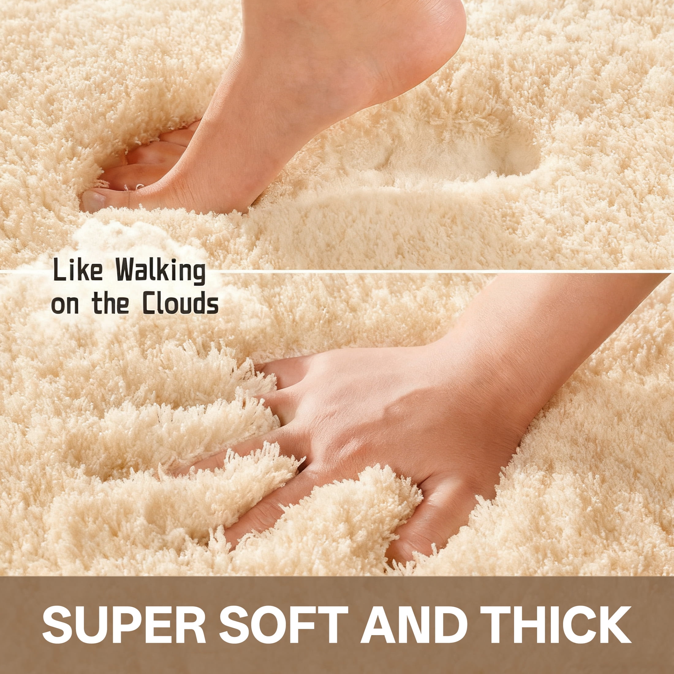 LAMIRO Shag Bath Rug, Non Slip Bath Mat for Bathroom, 16"x24", Sand, Machine Wash