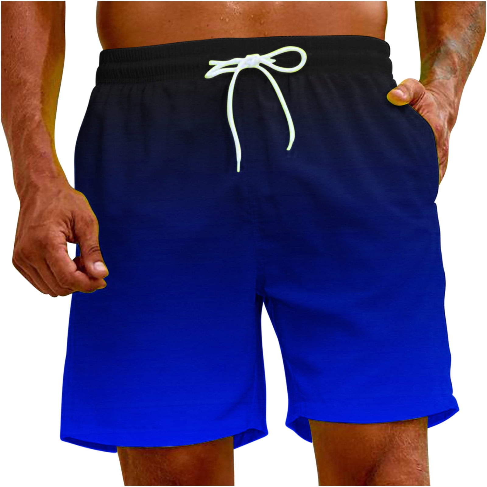 safuny Men's Swim Trunks Shorts Swimwear Bathing Pants Drawstring Casual Summer Relaxed Breathable Pants Gradient Color Teens Boys Fashion Trousers Athletic Clearance Blue XXL