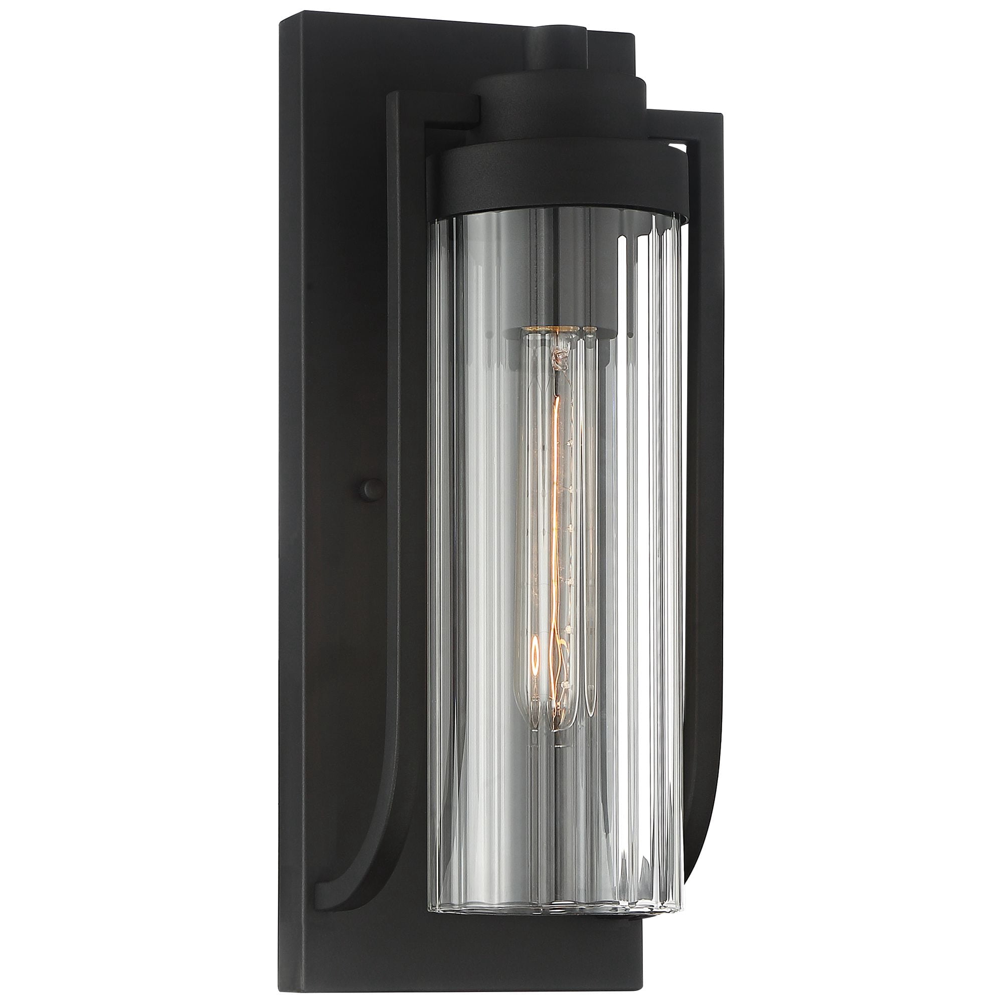 Possini Euro Design Bogata Modern Outdoor Wall Light Fixture Textured Black 15 1/2" Clear Ribbed Glass for Post Exterior Barn Deck House Porch Yard