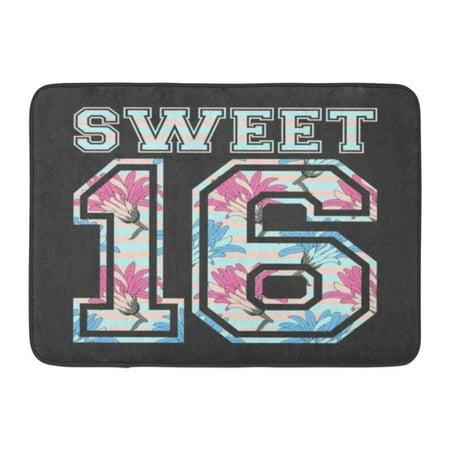 GODPOK Pink 16Th Sweet 16 in College Style Sixteenth Girl Birthday with Flower Number Pattern Idea Woman Rug Doormat Bath Mat 23.6x15.7