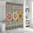 thumbnail image 6 of Vintage Daisy Floral Shower Curtain, Waterproof Shower Curtains for Bathroom, Spring Flowers Botanical Leaves Checkered Wooden Washable Bathtub Curtain Set Bath Decor with 12 Hooks Long 72"x84", 6 of 8