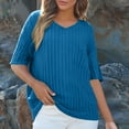thumbnail image 2 of Diufon Short Sleeve Sweater for Women Plus Size Knit V Neck Tops with Pocket Solid Color Lightweight Pullover Shirts, 2 of 8