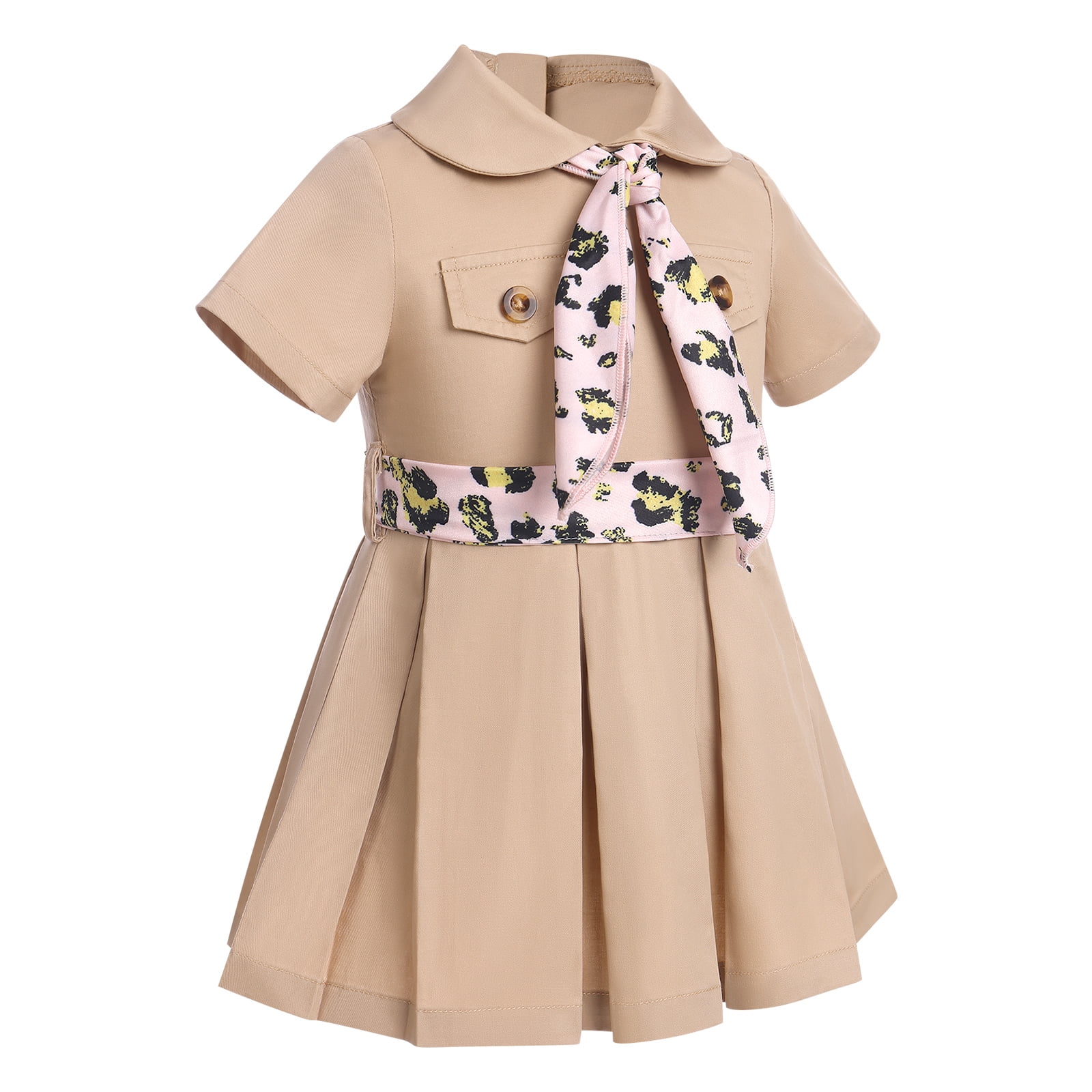 FYMNSI Jungle Safari Wild One Outfits for Toddler Girl Short Sleeve A-line Pleated Dress with Hat 18-24 Months Girl Clothes