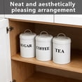 thumbnail image 6 of Pethiy Tea Coffee Sugar Canister Set,Airtight Food Storage Canister,Vintage, Farmhouse Metal Containers with Lids, Coffee, Tea, Sugar Set Canister With Tray for Food Storage,3 Pack,White, 6 of 8