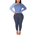 thumbnail image 3 of KOMOO Plus Size Women Patchwork Jumpsuit Color Matching Hollow Slim Fit Bodysuit Skinny Jumpsuits, 3 of 9