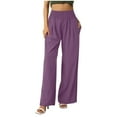 thumbnail image 2 of RKSTN Pantalon Large Taille Haute Fendu Couleur Unie Mode Décontractée pour Femmes, Coton Lin, 2 of 9
