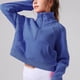 thumbnail image 4 of Sudaderas azules para mujer, jersey corto con media cremallera, cuello embudo, forro polar con cremallera, camisetas de manga larga con orificio para el pulgar, 4 of 6