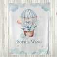 thumbnail image 1 of Hot Air Balloon Throw Blanket, Crocodile and Elephant Friends with Pastel Clouds and Stars, Flannel Fleece Accent with Custom Name Photo Backdrop, 80" x 60", Pale Blue Peach and Rust, by Ambesonne, 1 of 4