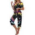 thumbnail image 4 of HUJlwoi Short Sleeve Pajama Sets for Women Capri Pants 2 Piece Sleepwear Sets Tie Dye V-Neck Ladies Lounge Matching Clothing, 4 of 6