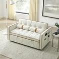 thumbnail image 4 of 55.5" Pull Out Sofa Bed, Modern Sleep 2 Seater Loveseats Sofa Couch with Side Pockets, Velvet Sleeper Bed Couch with Adjsutable Backrest and Lumbar Pillows for Apartment Office Living Room, Beige, 4 of 7