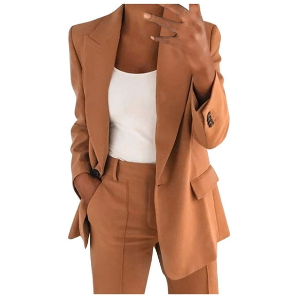 Kcodviy Women Casual Solid Button Belted Coat Lapel Loose Suit Temperament Taupe Furry Jacket Cardigan Coat Warm Coats for Women Fleece Jacket Coat Tall Women's Coats