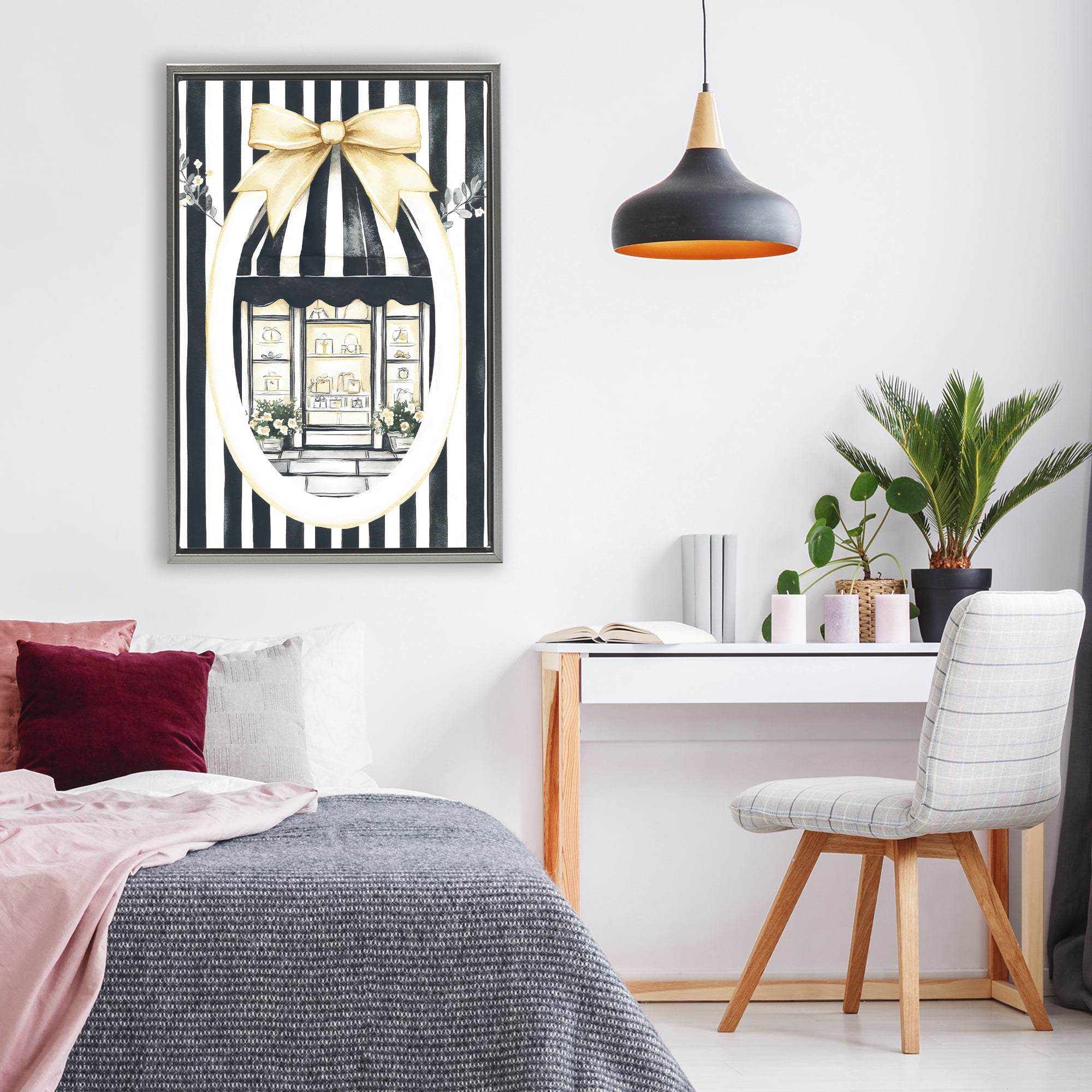 Stupell Industries Maison Striped Boutique Window Gray Framed Floater Canvas Wall Art, design by Petal Prints Design