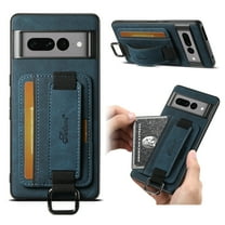 For Google Pixel 7 Pro Wallet Case, Card Holder Kickstand Phone Case for Women, Premium Leather Purse with Wrist Strap, Ring Holder Cover Credit Card Slot Cover for Google Pixel 7 Pro,Blue