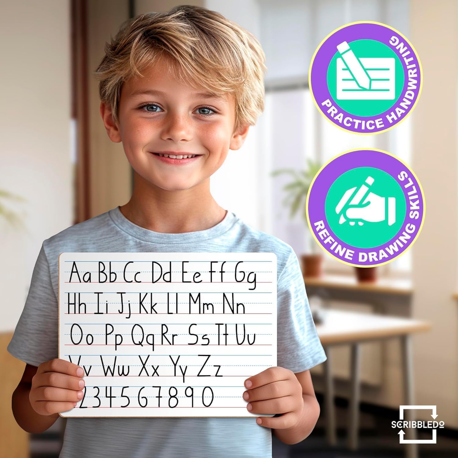 Scribbledo Lined Dry Erase Boards 9"X12"  Double Sided Ruled Whiteboards  Markers and Erasers  5 pack