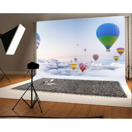 HelloDecor Polyster 7x5ft Photography Background Clear Heavenly Clouds Sky Color Hot Air Balloons Theme Backdrops Children Girls Lovers Portraits Wedding Party Shooting Video Studio (Best Lens For Shooting Hot Air Balloons)
