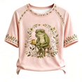 thumbnail image 4 of WGRFFH Women Vintage Frog Floral Graphic T‑Shirt Short Raglan Sleeve Floral Trim Crew Neck Casual Tee Cute Animal Print Loose Tops for Daily Holiday Party Wear Pink XL, 4 of 4
