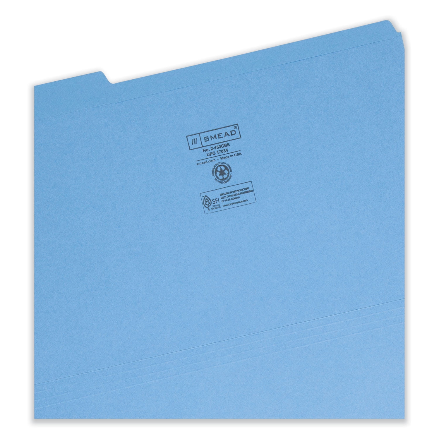 Smead 17034 File Folders, 1/3 Cut, Reinforced Top Tab, Legal, Blue, 100/Box