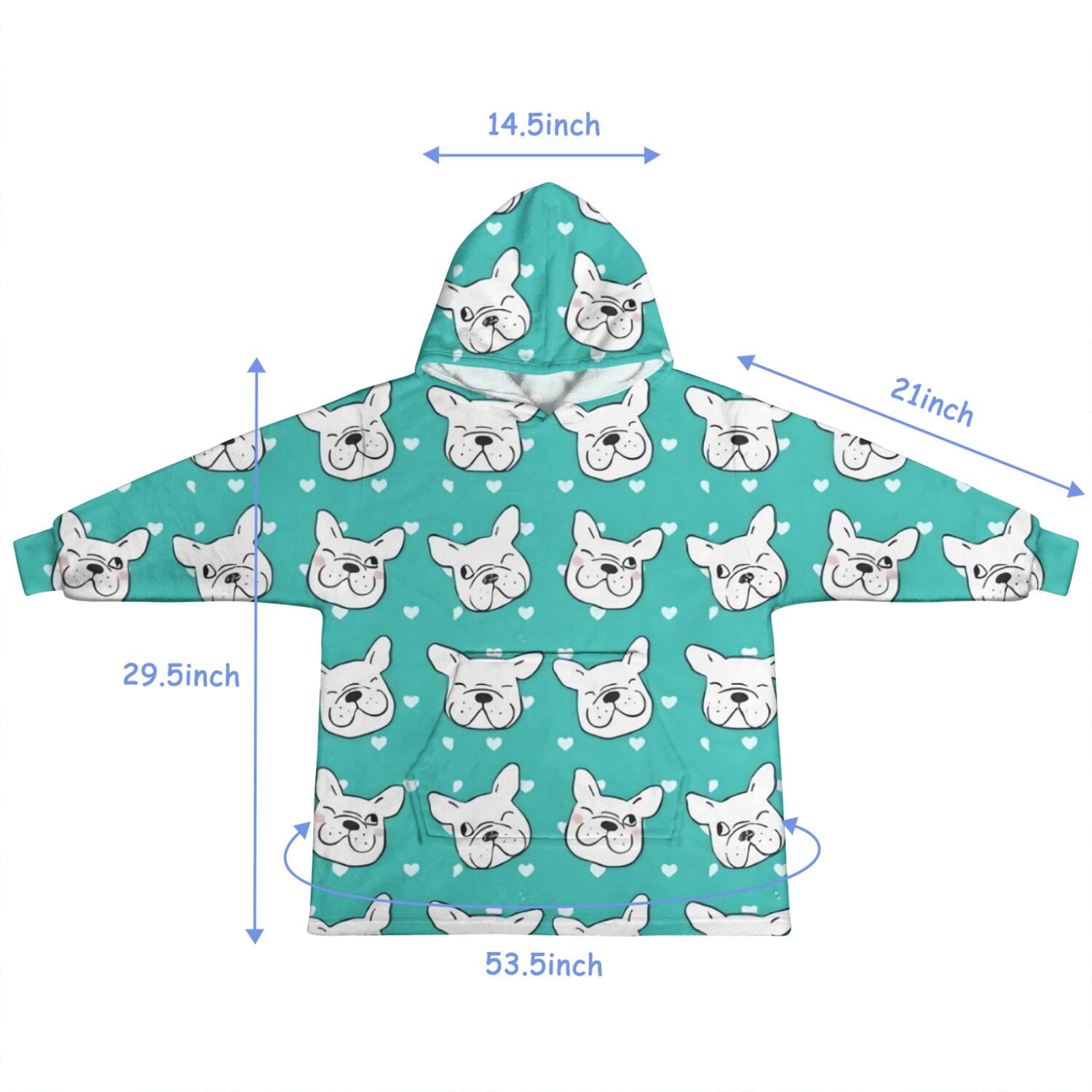Esign Of Head Pug Dog Blanket Hoodies for Kids 6-13YR Oversize Wearable Blanket Hoodies for Boys Girls Teens