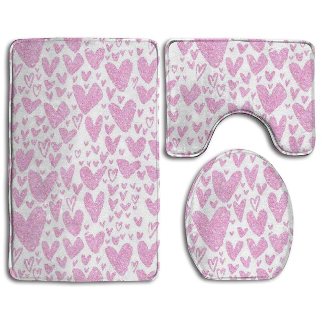 ABPHQTO Corazones Brillantes Juego de alfombras de baño de 3 piezas Alfombra de baño Alfombra de contorno y tapa de inodoro ABPHQTO Cont-CHAPPLE-21791