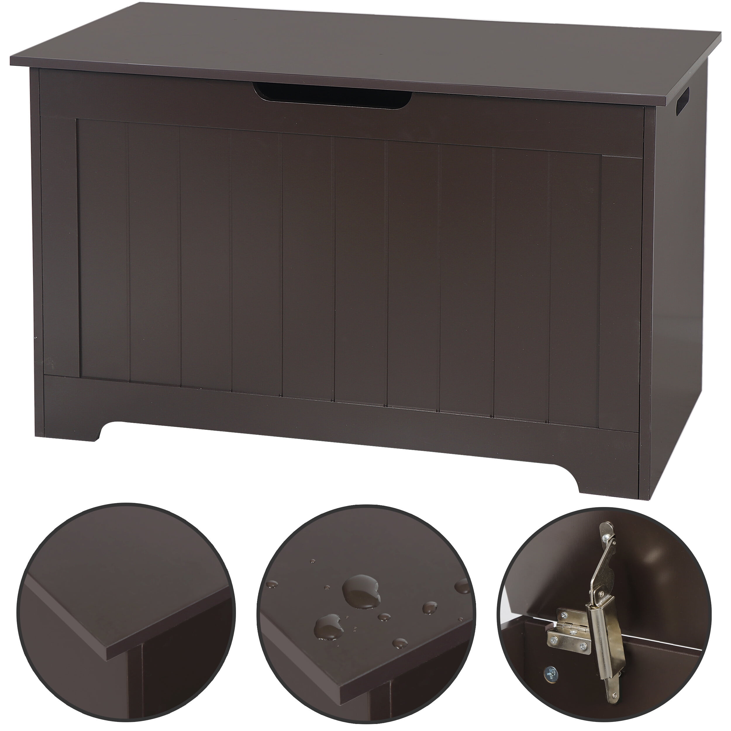 HomGarden 47.93 Gallons Safety Hinged Lid Wood Toy Chest, Brown