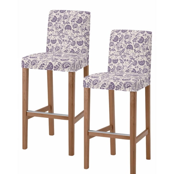 Purple Spring Floral Bar Stool Covers Set of 2, Summer Botanical Farmhouse Stretch Washable Bar Chair Covers with Backs, Removable Pub Counter Height Chair Cover for Kitchen Dining Room Cafe