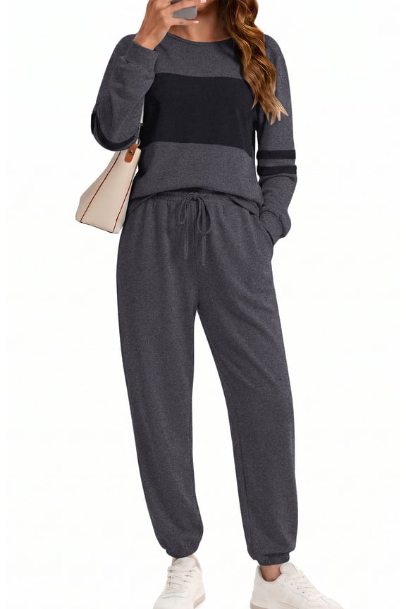 Tracksuit for Women Colorblock Striped Sweatsuit Casual 2 Piece Sweatshirts Sweatpants Jogger Set Outfits