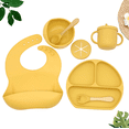 thumbnail image 3 of Plato de silicona para la cena, babero para bebé, cuenco para bebé, vajilla para niños, mantel individual, cuchara, tenedor, juego de taza para refrigerio resistente a caídas, 3 of 6