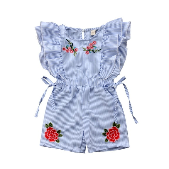 Sunisery Toddler Baby Girl Flower Stripe Ruffle Romper Jumpsuit Kids Clothes