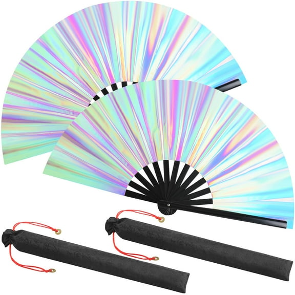 Large Rave Fan Clap Fans for Line Dancing Large Holographic Folding Hand Fans for Men and Women, Festival, Tai Ji, Kungfu, Martial Art, Gifts, Party