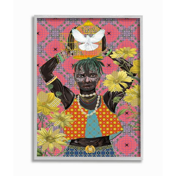 Stupell Industries Releasing Doves by Strong Male Figure Over Pattern Graphic Art Gray Framed Art Print Wall Art, 16x20, by Sangita Bachelet