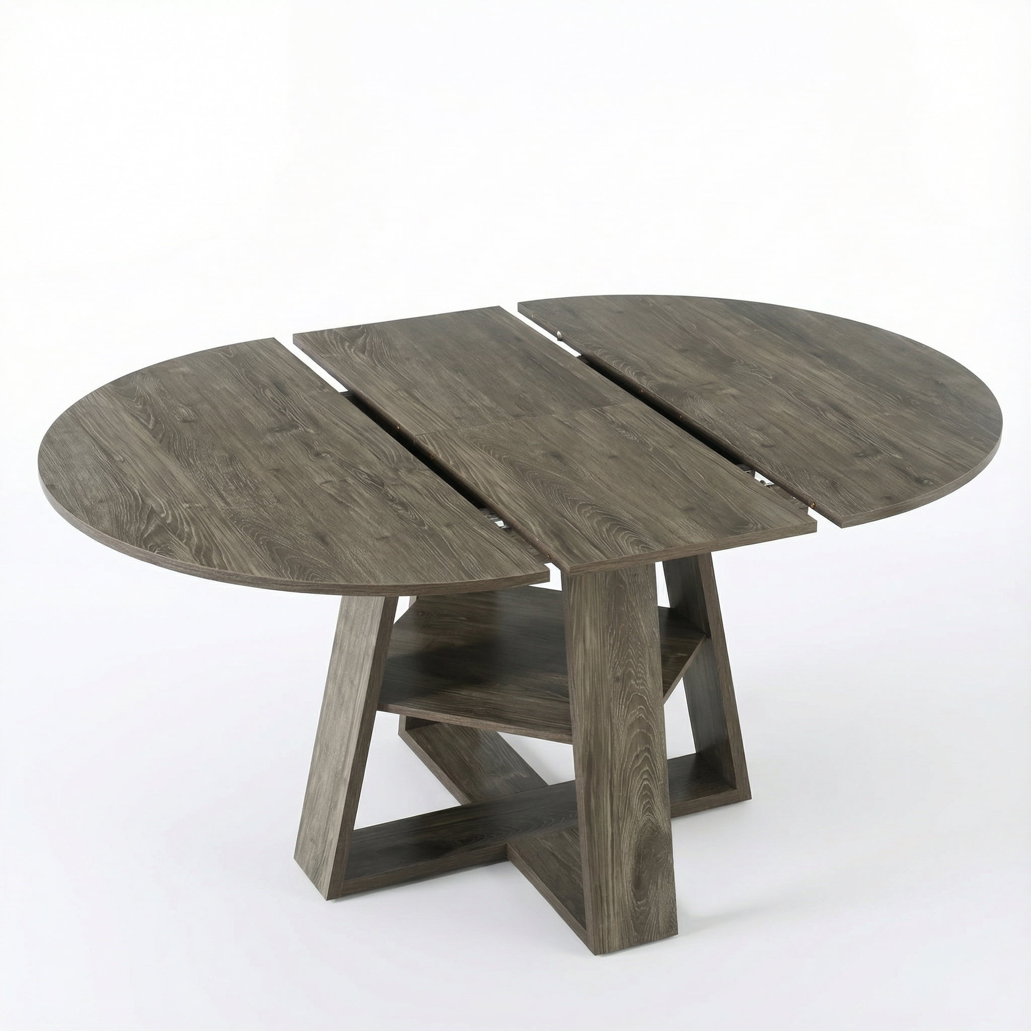Miniyam Extendable Round Dining Table for 4–8 People, 43.3” to 59” Retractable Kitchen Table with Storage Shelf, Farmhouse Dining Table, Gray