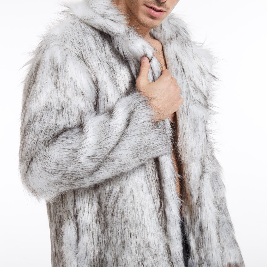 KBKYBUYZ Men's Winter Faux Fox-Fur' Coat Faux Fur Coat Men Turn