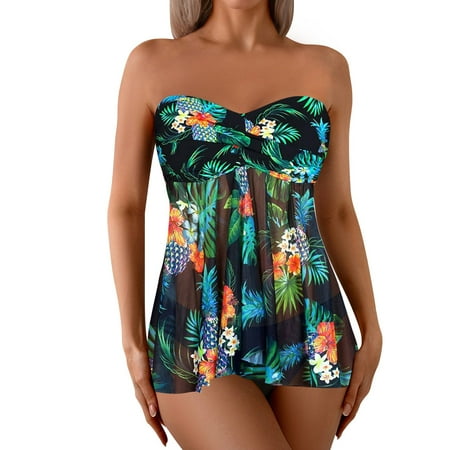 Valueadd Women s Neck Strapless Bra With Two Split Swimsuit Belly Covering and Splicing Hottie Fashionable Dress Bikini