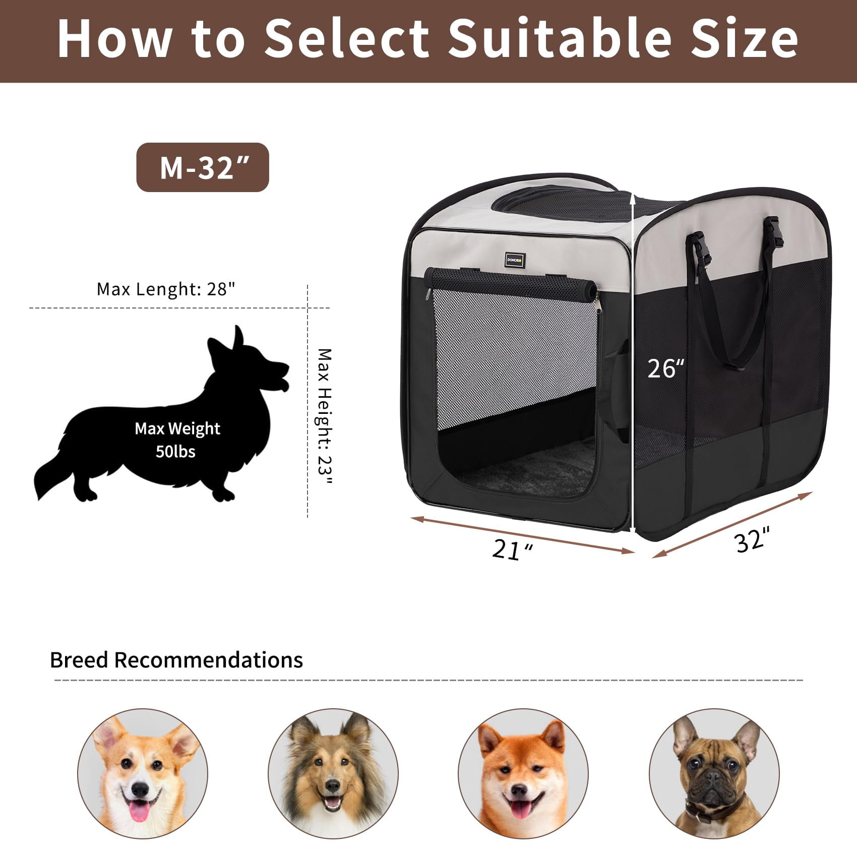 Dog Kennels And Crates For Medium Dogs  Portable Pop Up Indoor Pet Cage With Sturdy Wire Frame Collapsible Travel Crate Soft Sided Cat Bag Escape Proof (black 32.0" L X 21.0" W 26.0" H)