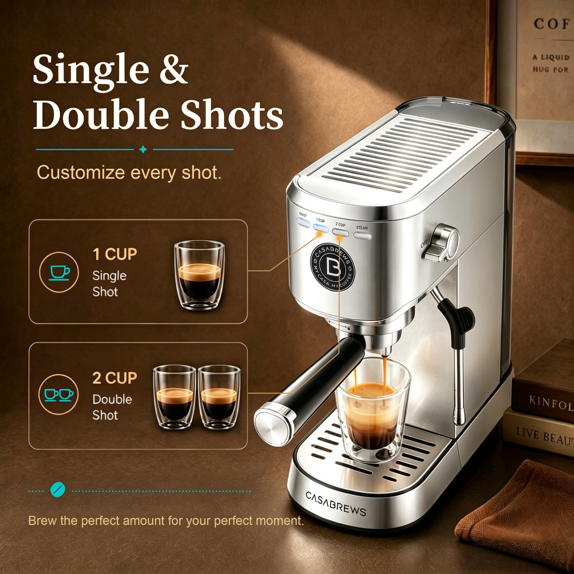 CASABREWS 5418 Basic 20-Bar Espresso Machine with Steam Wand, Stainless Steel