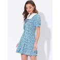 thumbnail image 3 of INSPIRE CHIC Robe-Chemise Courte à Manches Courtes pour Femme, Coupe Évasée, Col Contrastant, Bleu-Blanc G, 3 of 5