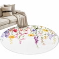 thumbnail image 2 of Area Rug 48in, Spring Colorful Flower Leaves on White Floor Carpet Living Room Rug, Watercolor Floral Plant Non-Slip Welcome Mat Indoor Rugs for Bedroom Dining Room, 2 of 9