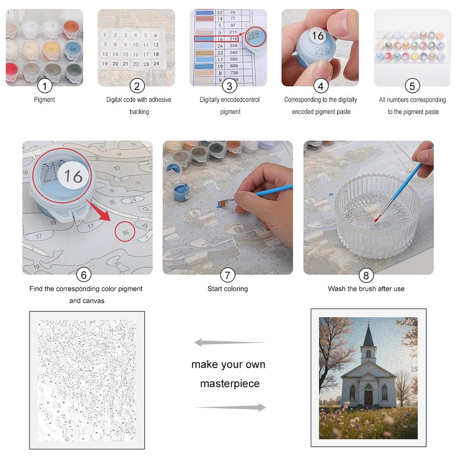Paint By Numbers Kit for Adults Beginner - DIY Ivory Chapel Spring Blossom Canvas Painting Kits for Adults, Frameless Paint By Number for Adults for Home Wall Decor 16x20 Inch