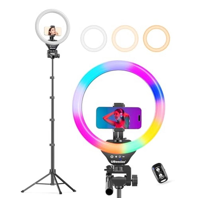 UBeesize 12'' RGB Selfie Ring Light with 62’’ Tripod Stand for Video Recording&Live Streaming(YouTube, Instagram, TIK Tok), Compatible with Phones, Cameras and Webcams