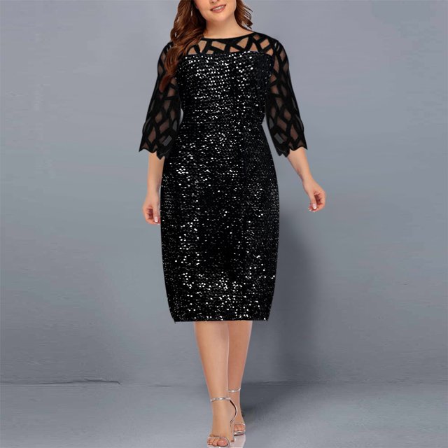Ichuanyi liquidación de mujeres de estampado casual de estampado lentejuelas sueltas de tres cuartos de mangas mangas con cuello redondo ICHUANYI WER2023082206442