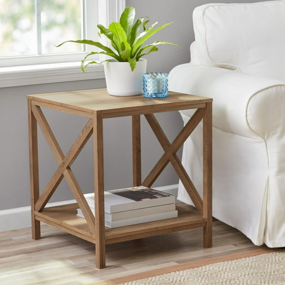 Mainstays Farmhouse End Table, Rustic Weathered Oak, Square side table