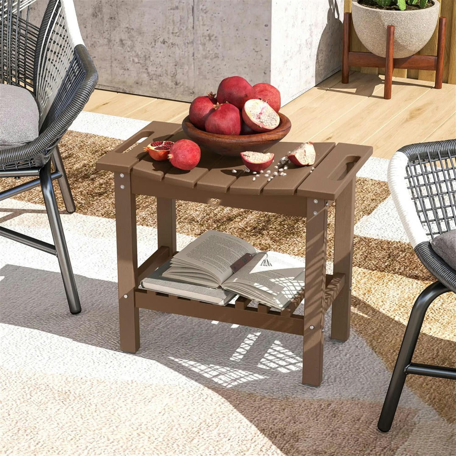 Demi Bonn 20" HDPE Shower Bench, Waterproof Stool with Handle, Storage Shelf, Non-Slip Pads, Indoor/Outdoor for Bathroom, Brown