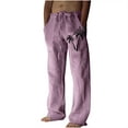 thumbnail image 2 of Yaoyar Men's Loose Wide Leg Pants Hawaiian Printed Elastic Waist Drawstring Casual Sweatpants for Men Summer Thin Comfy Cotton Linen Pants Purple L, 2 of 5